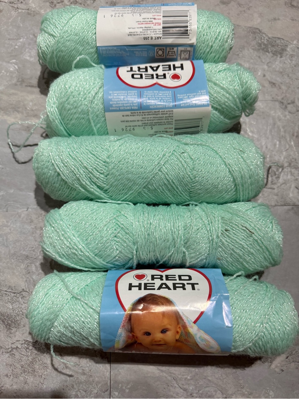 5 Skeins Vintage Red Heart Baby Fingering Yarn - Pastel Green 0680 discontinued
